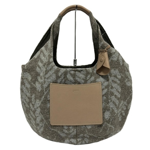 ゲンテン genten トートバッグ ウール、レザー ブルーグレー×ベージュ×ダークブラウン 美品 バッグ拍卖