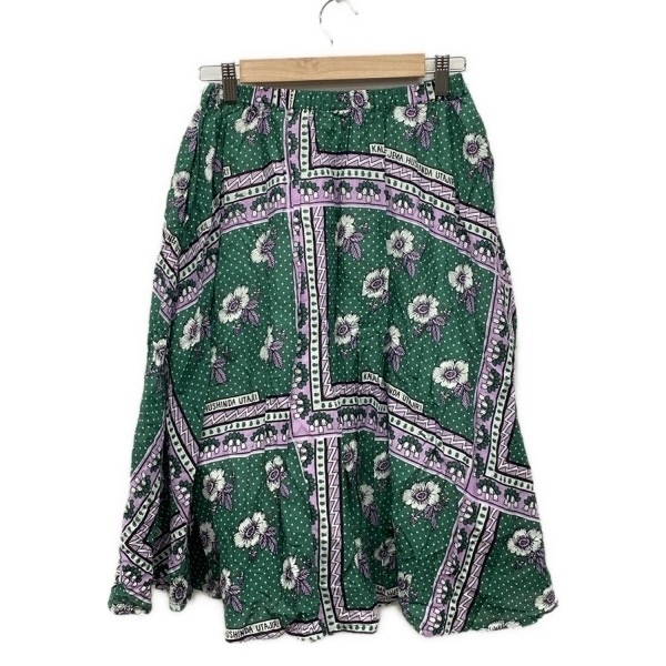 マーブルシュッド marble SUD スカート - グリーン×ライトパープル レディース ひざ丈/ドット柄/花柄 美品 ボトムス拍卖
