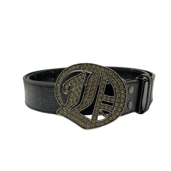 ダンスウィズドラゴン DANCE WITH DRAGON - レザー 黒×シルバー×グレー 型押し加工/ラインストーン ベルト拍卖