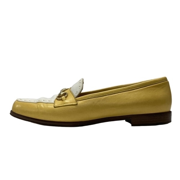 グッチ GUCCI ローファー 36 1/2 - レザー ライトイエロー×白 レディース ホースビット 靴拍卖