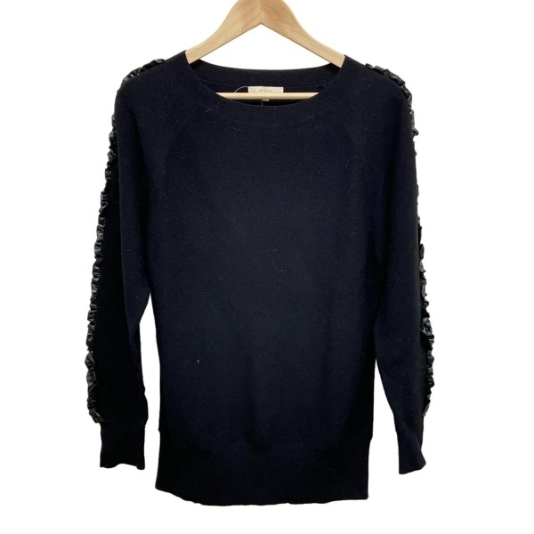 エポカ EPOCA 長袖セーター/ニット サイズ40 M - 黒 レディース クルーネック/一部フェイクレザー/フリル トップス拍卖