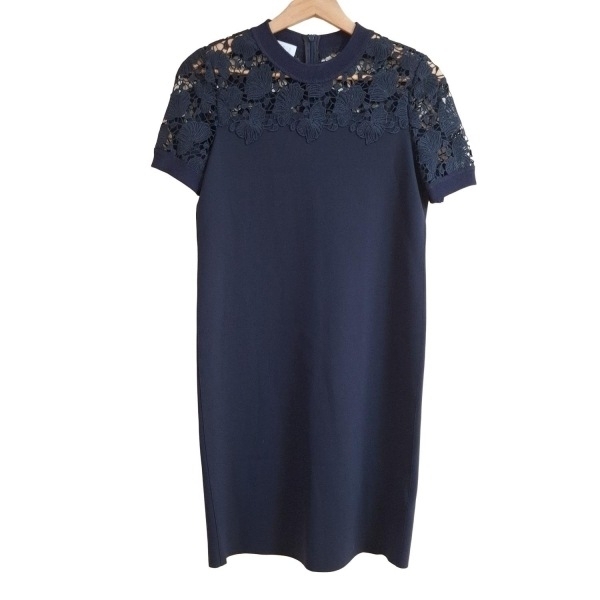 エスカーダスポート ESCADA SPORT サイズ32 XS - ダークネイビー レディース クルーネック/半袖/ひざ丈/レース 美品 ワンピース拍卖