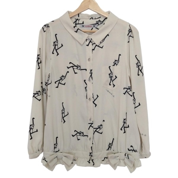 アルベロベロ/オレボレブラ ALBEROBELLO/OLLEBOREBLA 長袖シャツブラウス - ベージュ×黒 レディース フリル/リボン/猿 トップス拍卖