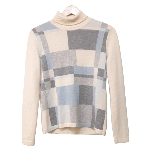 レリアン Leilian 長袖セーター/ニット サイズ9 M - アイボリー×グレー×ブルー レディース タートルネック/カシミヤ 美品 トップス拍卖