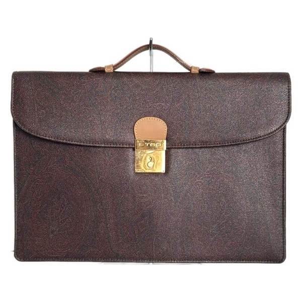 エトロ ETRO ビジネスバッグ - レザー ダークブラウン×ベージュ×マルチ ペイズリー柄/本体ロックあり バッグ拍卖