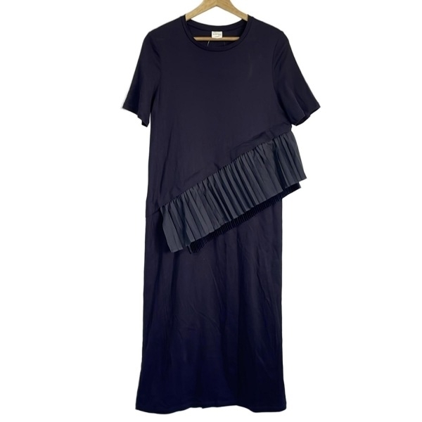 エレンディーク ELENDEEK サイズ1 S - ネイビー×ダークネイビー レディース クルーネック/半袖/マキシ丈/プリーツ 美品 ワンピース拍卖