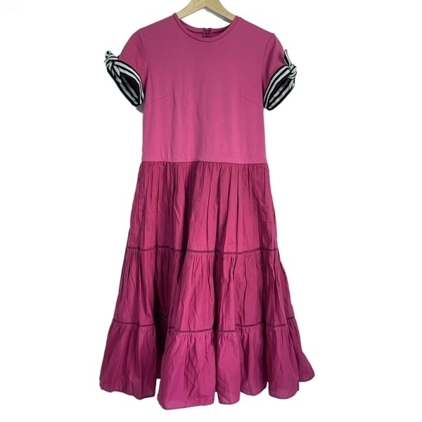 ボーダーズアットバルコニー BORDERS at BALCONY サイズ36 S - ピンク×黒×白 レディース クルーネック/半袖/マキシ丈/ボーダー 美品拍卖