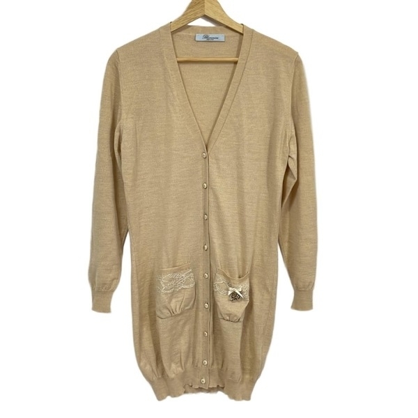 ブルマリン BLUMARINE カーディガン サイズ44 L - ベージュ レディース 長袖/レース/リボン/ロング丈 美品 トップス拍卖