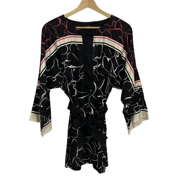 エスカーダ ESCADA サイズ34 S - 黒×アイボリー×ピンク レディース クルーネック/七分袖/ひざ丈 美品 ワンピース拍卖