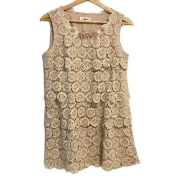 インゲボルグ INGEBORG サイズ9 M - ライトピンク×アイボリー レディース ノースリーブ/ひざ丈/レース ワンピース拍卖