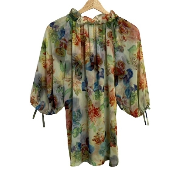 ユキトリイ YUKITORII 七分袖カットソー サイズ38 M - ライトグリーン×レッド×マルチ レディース シースルー トップス拍卖