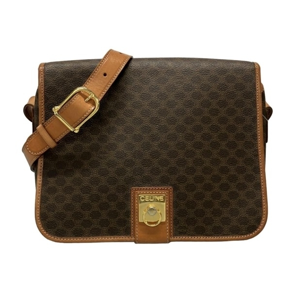 セリーヌ CELINE ショルダーバッグ マカダム柄,ガンチーニ レザー ダークブラウン×ライトブラウン バッグ拍卖