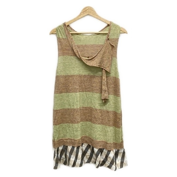 ジウ/センソユニコ 慈雨 サイズ40 M - グリーン×ブラウン×マルチ レディース クルーネック/ノースリーブ/ミニ 美品 ワンピース拍卖