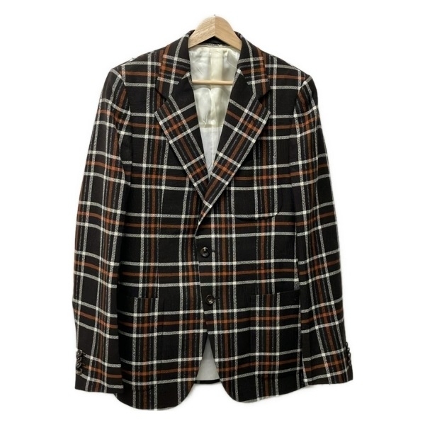 グッチ GUCCI サイズ7-46R 947U27 16D5F0 - 黒×白×オレンジ メンズ 長袖/チェック柄/肩パッド/秋/冬 ジャケット拍卖