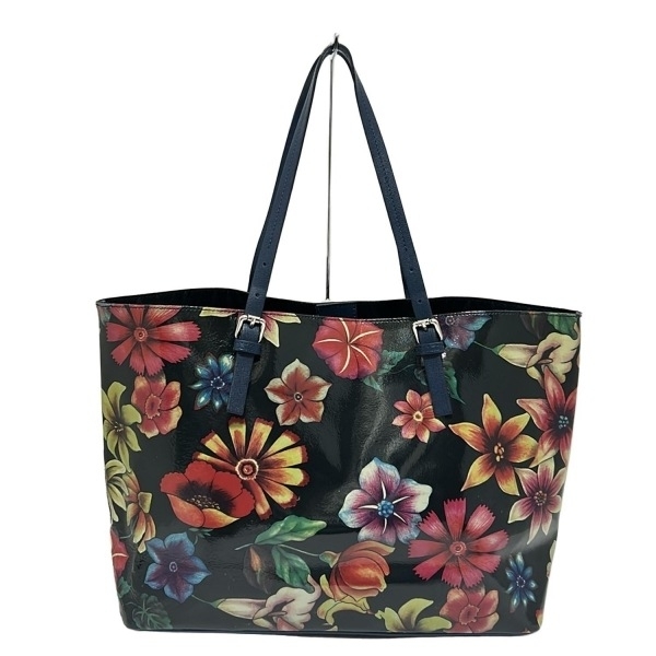 ローラディマジオ LAURA DI MAGGIO トートバッグ - レザー 黒×オレンジ×マルチ 花柄 バッグ拍卖