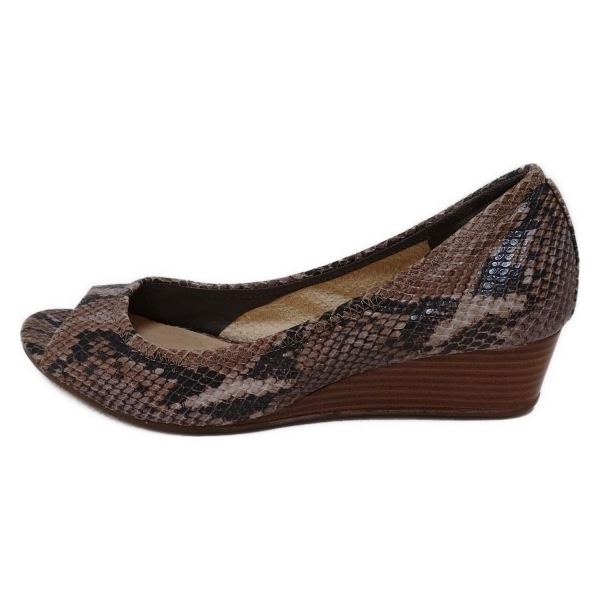 コールハーン COLE HAAN パンプス 5 1/2 - レザー ベージュ×ブラウン×黒 レディース 型押し加工/オープントゥ/ウェッジソール 靴拍卖