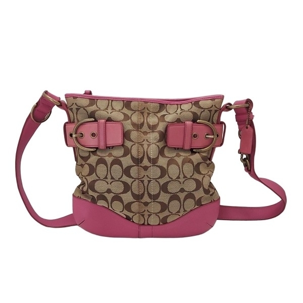 コーチ COACH ショルダーバッグ F03574 シグネチャーソフトダッフル レザー カーキ×ピンク バッグ拍卖