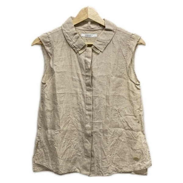 フォクシー FOXEY 半袖シャツブラウス サイズ38 M 34592 - ベージュ レディース 麻 トップス拍卖