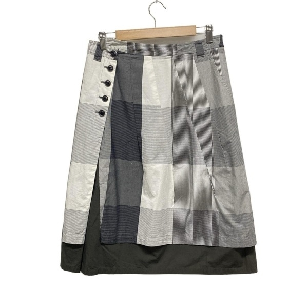 イム/センソユニコ i+mu ロングスカート サイズ40 M - 白×ダークグレー レディース チェック柄/ストライプ ボトムス拍卖
