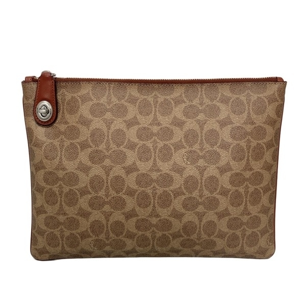 コーチ COACH クラッチバッグ 31250 シグネチャー柄 ベージュ×ダークブラウン バッグ拍卖