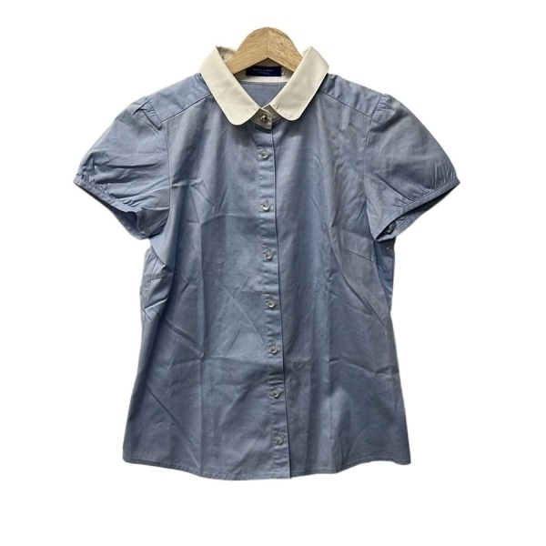 ブルーレーベルクレストブリッジ BLUE LABEL CRESTBRIDGE 半袖シャツブラウス サイズ36 S - ライトブルー×白 レディース 美品 トップス拍卖