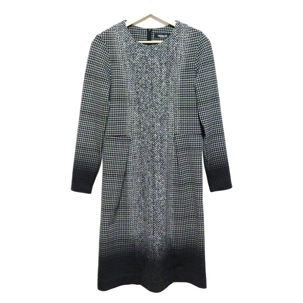 ヒロコビス HIROKO BIS サイズ9 M - 黒×アイボリー×レッド レディース 長袖/ひざ丈/千鳥格子柄/ヘリンボーン柄 美品 ワンピース拍卖
