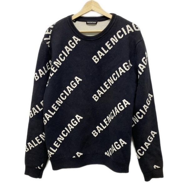 バレンシアガ BALENCIAGA 長袖セーター/ニット サイズM 576307 T3153 - ダークグレー×白 メンズ クルーネック トップス拍卖