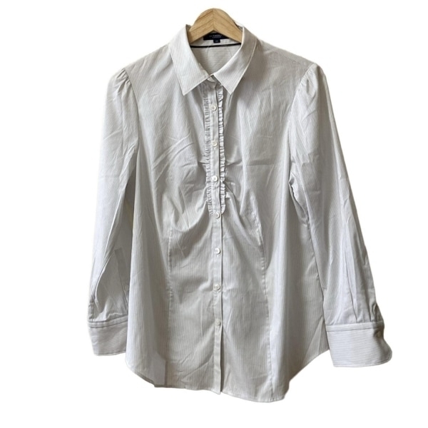 バーバリーロンドン Burberry LONDON 長袖シャツブラウス サイズ44 XL - 白×グレー レディース ストライプ/フリル トップス拍卖