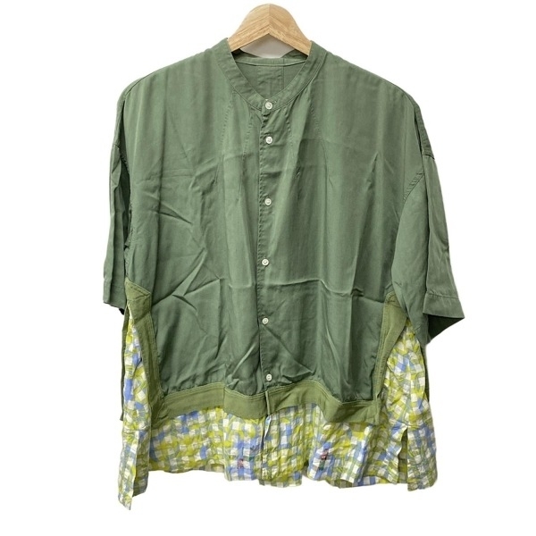 ズッカ ZUCCA 半袖シャツブラウス サイズM - カーキ×マルチ レディース ギンガムチェック/花(フラワー)/ノーカラー トップス拍卖