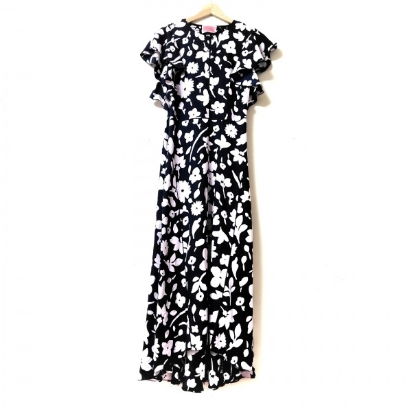 ケイトスペード Kate spade サイズ2 S - ダークネイビー×ライトパープル×パープル レディース Vネック/半袖/マキシ丈/花柄 美品拍卖