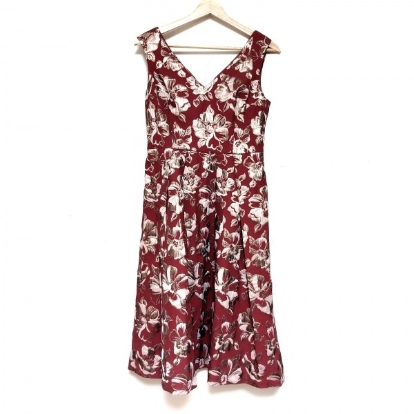 グレースクラス Grace Class サイズ36 S - ボルドー×ゴールド×ベージュ レディース Vネック/ノースリーブ/ひざ丈/花柄 ワンピース拍卖