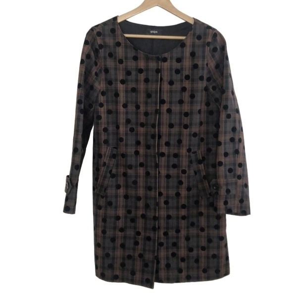 シップス SHIPS - ダークブラウン×黒×マルチ レディース 長袖/チェック柄/ドット柄/春/秋 コート拍卖