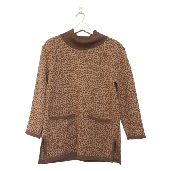 レリアン Leilian チュニック サイズ9 M - ライトブラウン×ダークブラウン レディース タートルネック/長袖/ニット/肩パッド 美品拍卖