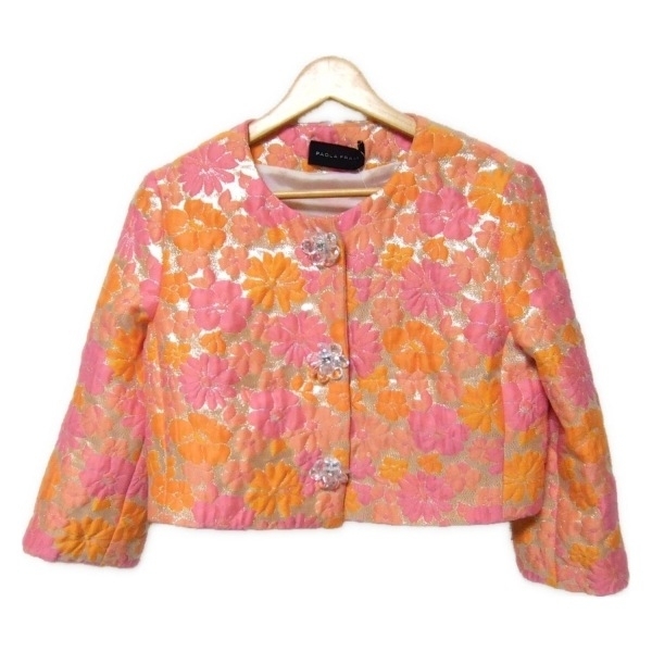 パオラ フラーニ PAOLA FRANI サイズ40 M - ライトゴールド×ピンク×オレンジ レディース 七分袖/花柄/ショート丈/春/秋 新品同様拍卖
