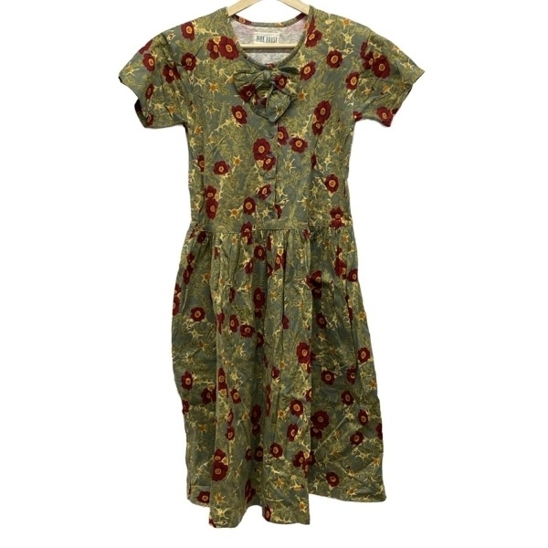 ピンクハウス PINK HOUSE - カーキ×ボルドー×マルチ レディース クルーネック/半袖/ロング/花柄/肩パッド 美品 ワンピース拍卖