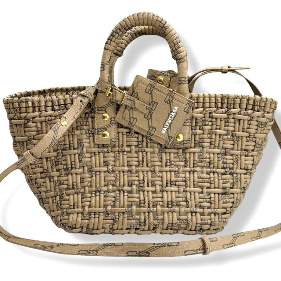 新品同様 バレンシアガ 2way かごバッグ ビストロXS BBモノグラム BALENCIAGA 671342 ハンドバッグ ショルダーバッグ 3996拍卖