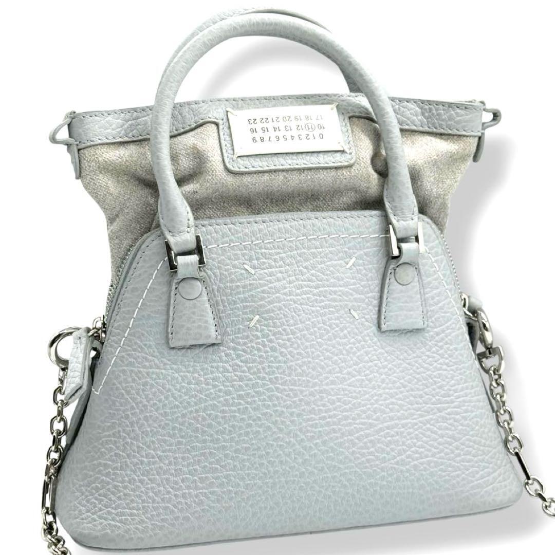 使用わずか メゾンマルジェラ 5AC 2way チェーンショルダーバッグ S56WG0081 マイクロ ハンドバッグ ブルー トートバッグ 4049拍卖