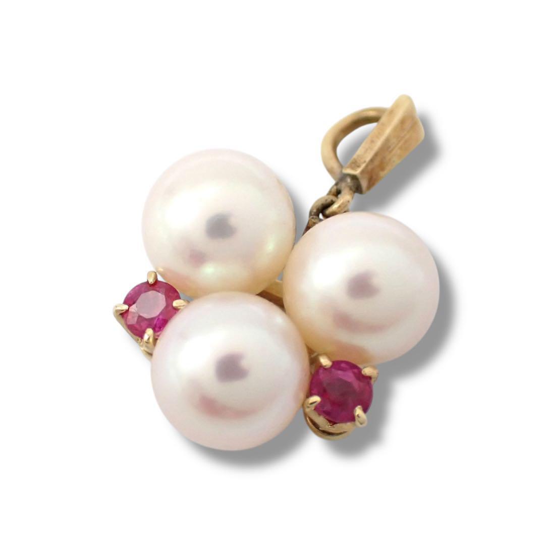 ミキモト MIKIMOTO 7.0mm あこや パール 真珠 ルビー ペンダントトップ ネックレストップ フラワー K14 ホワイト イエローゴールド 4077拍卖