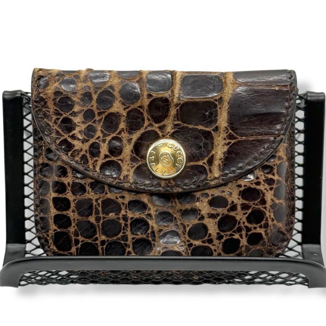 グッチ コインケース クロコダイル ブラウン 小銭入れ オールドグッチ GUCCI 財布 コンパクトウォレット クロコ da18拍卖
