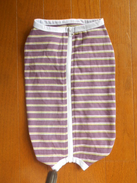 猫 小型犬 ボーダー柄 術後服 男の子 女の子 L パープル 傷口保護 傷舐め防止 皮膚保護 避妊 拍卖