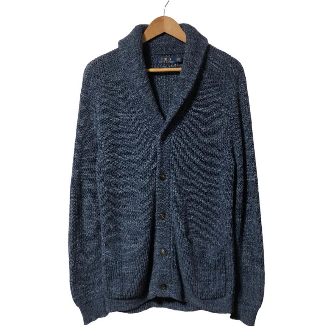 POLO RALPH LAUREN ポロラルフローレン ショール カーディガン 長袖 厚手 コットン S ネイビー ミックスニット メンズ M6拍卖