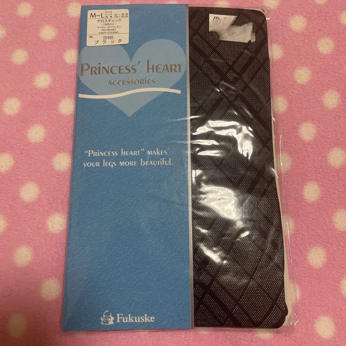 送料込み 新品 PRINCESS HEART ストッキング 黒 クロスチェック ブラック黒 M-L Fukusuke 福助 送料無料拍卖