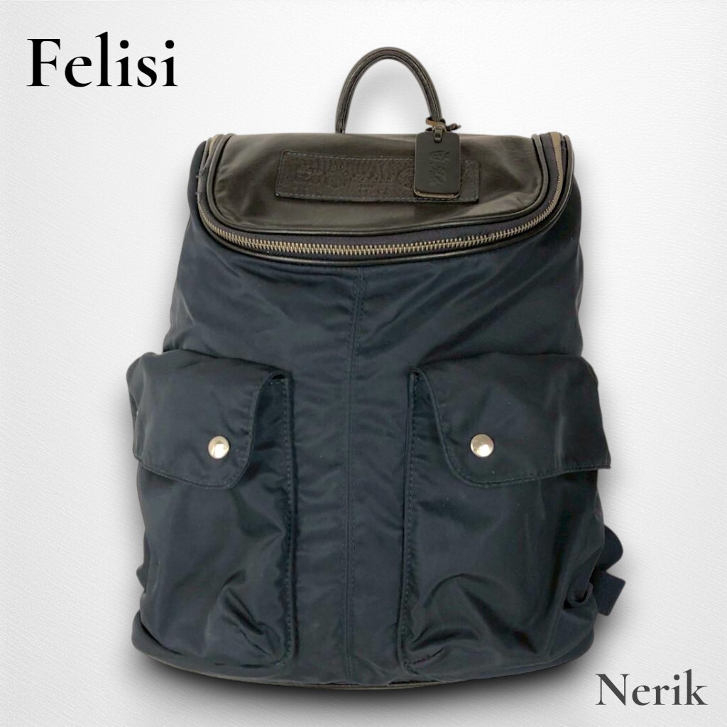 Felisi フェリージ リュックサック バックパック ナイロン×レザー ネイビー 高級 ブランド 送料無料!拍卖