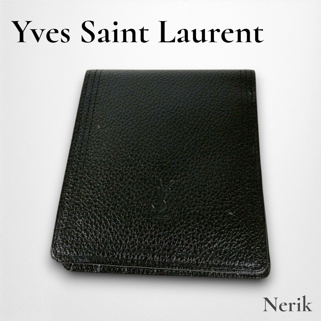 高級 Yves Saint Laurent イヴ・サンローラン 二つ折り財布 ブラック レザー ブランド エレガント 送料無料!拍卖