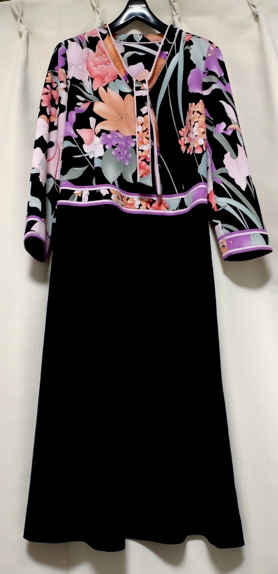 【試着のみ】レオナール 厚手 ミディ丈ワンピース たっぷりAライン 38拍卖