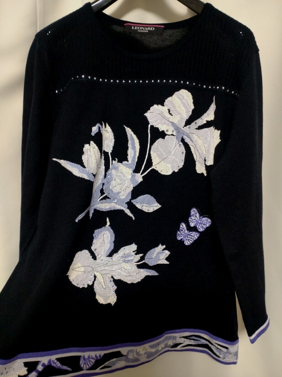【極美品】レオナール 濃紺 七分袖セーター 42拍卖