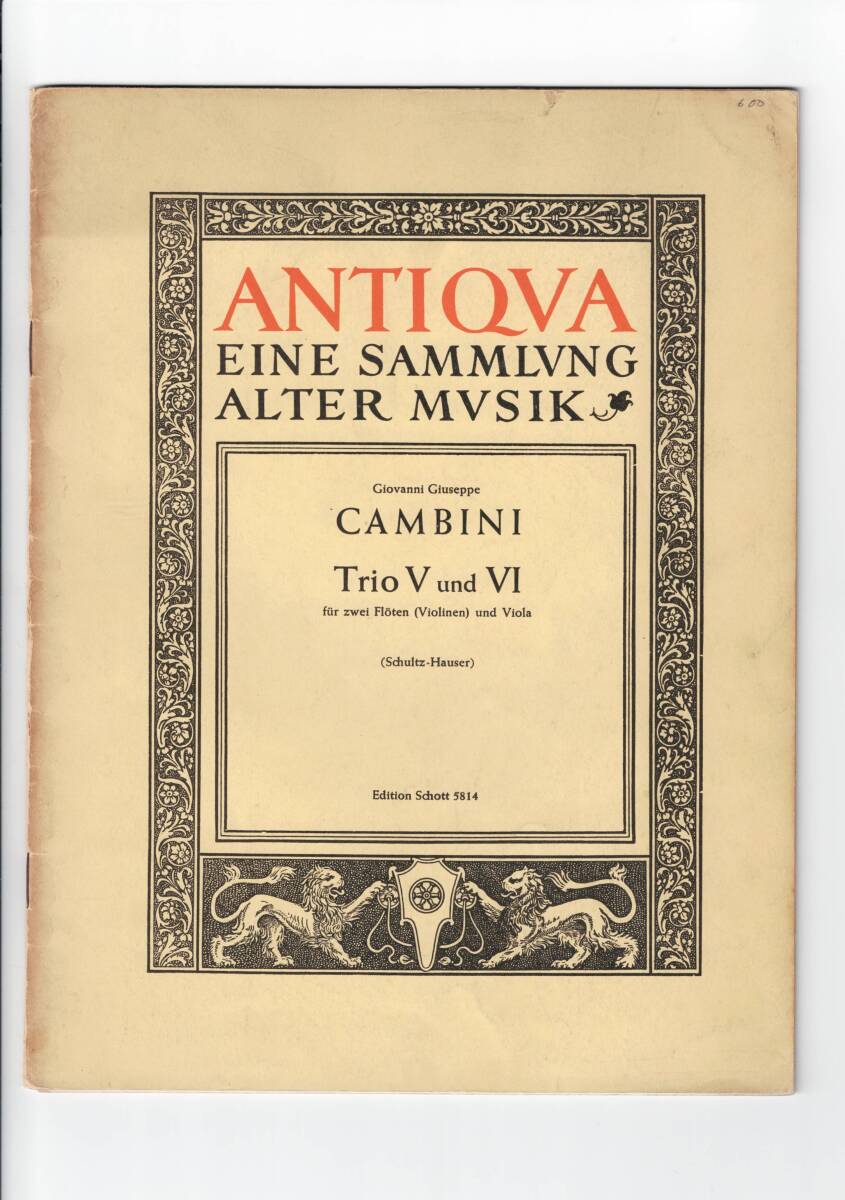 送料無料 管弦楽3重奏楽譜 ジュゼッペ・カンビーニ:2つのトリオ (トリオV&VI) 2フルート&ヴィオラ or 2ヴァイオリン&ヴィオラ拍卖
