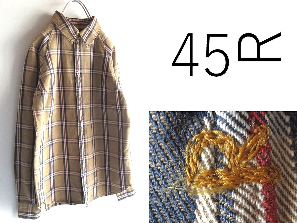R by 45rpm Rボタン 比翼 コットン ラグランスリーブ 大判チェックシャツ ブラウス 3 ベージュ Umii908 Badou-R 日本製 アーカイブ拍卖