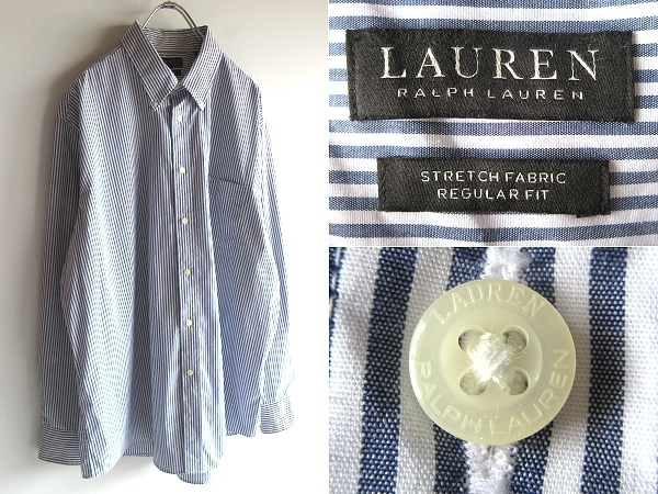 ネコポス対応 LAUREN RALPH LAUREN ラルフローレン ブラックレーベル ストレッチコットン ストライプシャツ BDシャツ 17H 34/35 USA企画拍卖