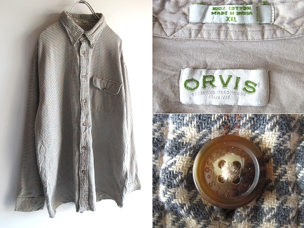 希少 ビッグサイズ 00sビンテージ ORVIS オービス コットン チェックシャツ ネルシャツ BDシャツ XXL スレート ブラウン インド製 USA古着拍卖